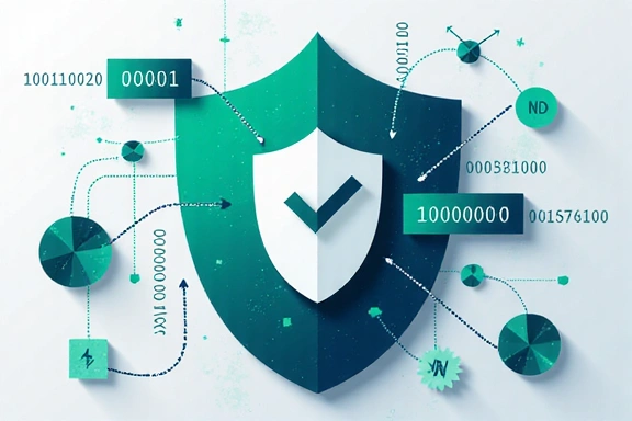 Data security illustration with shield and digital data